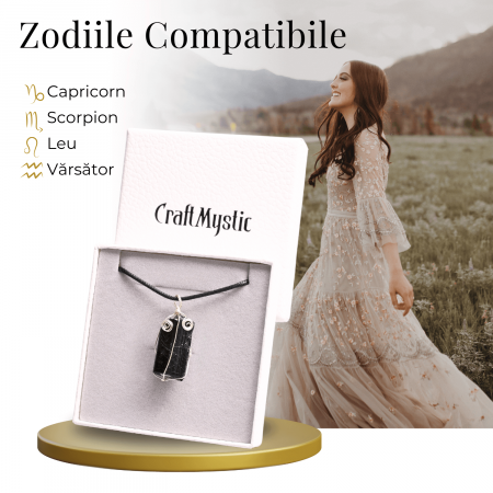 Colier Ajustabil cu Pandantiv din Turmalina Neagra Infasurata in Sarma, 25mm [4]