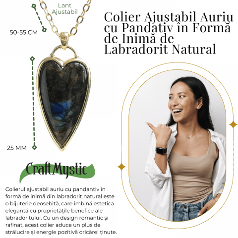 Colier Auriu Ajustabil cu Pandantiv Inima Labradorit Natural [5]