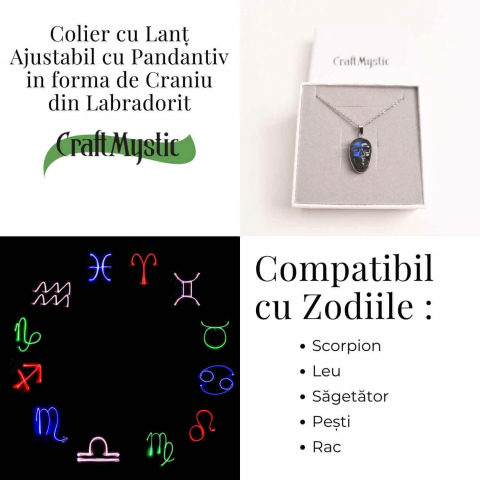 Colier ajustabil craniu labradorit natural, protectie si putere interioara [3]