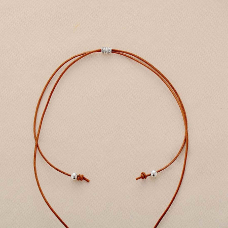 Colier Boho cu Snur de Piele Lucrat Manual si Pandantiv cu Labradorit Natural [3]