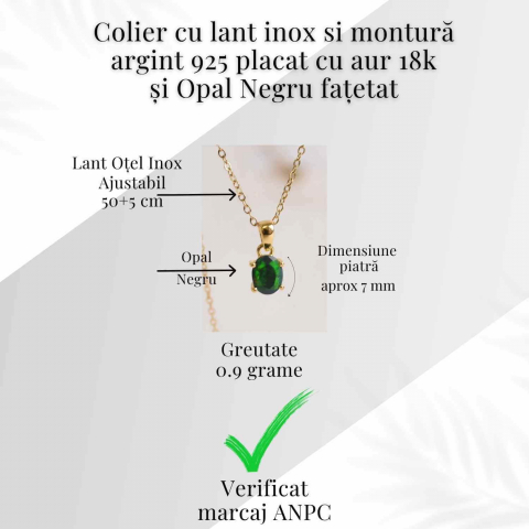 Colier cu Opal Negru fatetat si montura aurita – Protectie si claritate emotionala [4]