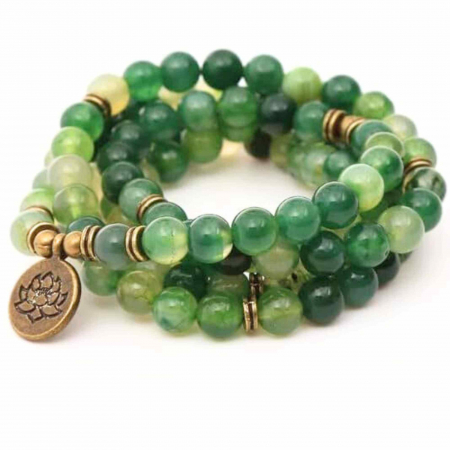 Bratara si Colier Mala din Agat Verde cu 108 Margele de 8mm Ajustabila si Elastica, cu Simbolul Lotus si Viata pentru Yoga [4]