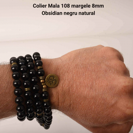 Bratara Colier Mala cu 108 Margele de Obsidian Negru, Bijuterie pentru Meditatie si Yoga [1]