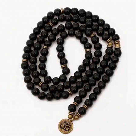 Capricorn - Bratara Colier Mala cu 108 Margele de Obsidian Negru, Bijuterie pentru Meditatie si Yoga