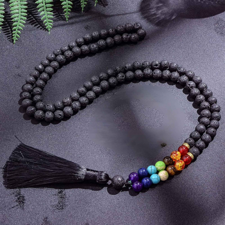 Colier Mala Rozariu cu Margele 8mm din Piatra de Lava Neagra Vulcanica si 7 pietre pentru cele 7 chakre [3]