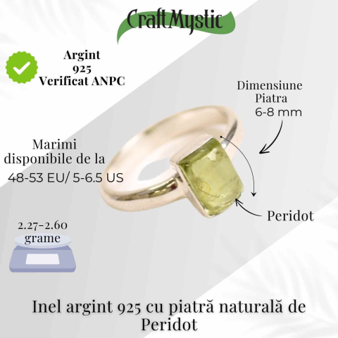 Inel argint 925 cu Peridot natural dreptunghiular/patrat – Energie si Prosperitate [4]