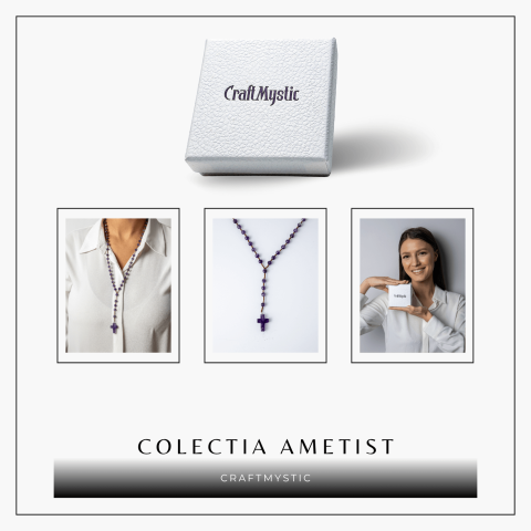 Colier cu Margele din Ametist Natural si Pandantiv Cruce – Liniste Interioara si Protectie Spirituala [7]