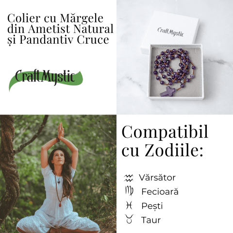 Colier cu Margele din Ametist Natural si Pandantiv Cruce – Liniste Interioara si Protectie Spirituala [3]