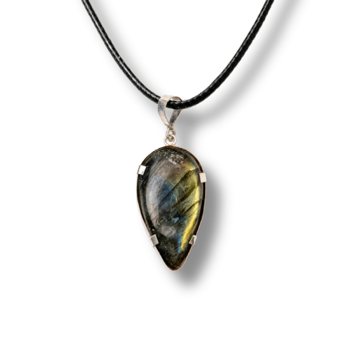 Incredere si Curaj - Colier cu Labradorit Natural în Forma de Picatura – Protectie, Intuitie si Stralucire Irizata