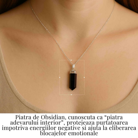 Colier Argint 925 cu Obsidian Natural – Protectie si Claritate Interioara [1]
