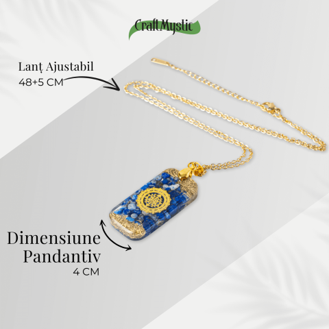 Colier cu Lapis Lazuli si Rasina – Pandantiv Dreptunghiular cu Simbol Sacru Sri Yantra [3]