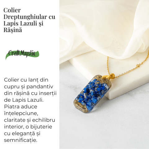 Colier cu Lapis Lazuli si Rasina – Pandantiv Dreptunghiular cu Simbol Sacru Sri Yantra [2]