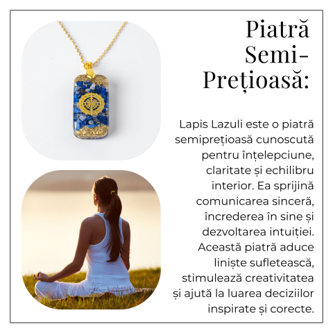 Colier cu Lapis Lazuli si Rasina – Pandantiv Dreptunghiular cu Simbol Sacru Sri Yantra [6]