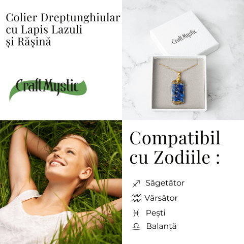 Colier cu Lapis Lazuli si Rasina – Pandantiv Dreptunghiular cu Simbol Sacru Sri Yantra [4]