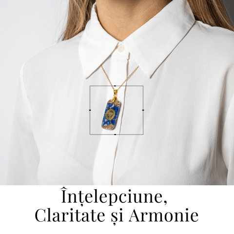 Colier cu Lapis Lazuli si Rasina – Pandantiv Dreptunghiular cu Simbol Sacru Sri Yantra [1]