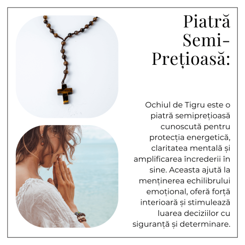Colier cu Margele din Ochi de Tigru Natural si Pandantiv Cruce – Protectie, Curaj si Forta Interioara [5]