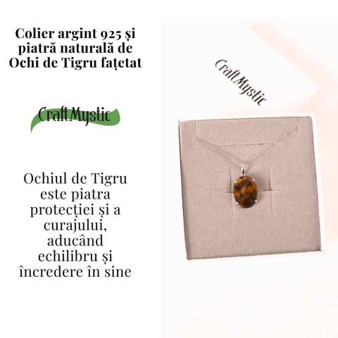 Colier Argint 925 cu Ochi de Tigru Oval fatetat– Protectie, Claritate si Incredere Interioara [2]