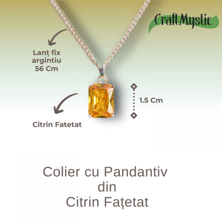 Colier Reglabil cu Pandantiv Argintiu 15mm in Forma Dreptunghiulara cu Citrin Natural Fatetat Qadri- Energie si Prosperitate [4]