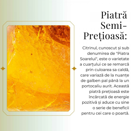 Colier Reglabil cu Pandantiv Argintiu 15mm in Forma Dreptunghiulara cu Citrin Natural Fatetat Qadri- Energie si Prosperitate [7]
