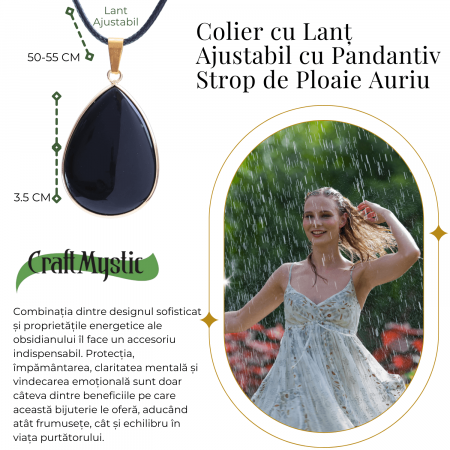 Colier ajustabil cu pandantiv strop de ploaie auriu Obsidian - Protectie si Claritate [3]