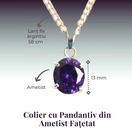 Colier reglabil cu pandativ din Ametist natural oval fatetat- Claritate și Protecție Spirituală [3]