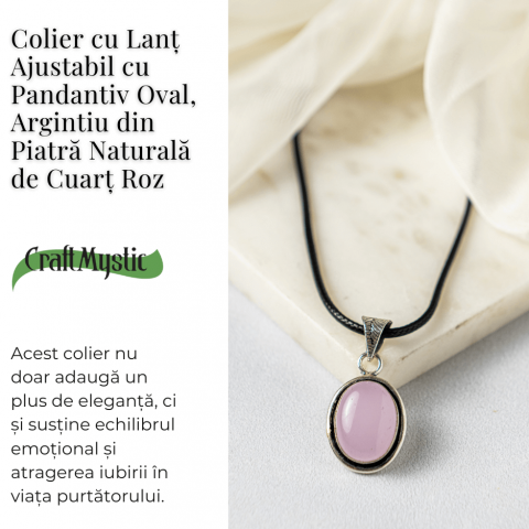 Colier reglabil cu pandantiv oval Cuart Roz – Dragoste si Echilibru Emotional [4]