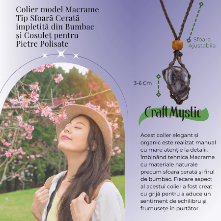 Colier Reglabil Maro Model Macrame din bumbac - Pentru Piatra ta Favorita [3]