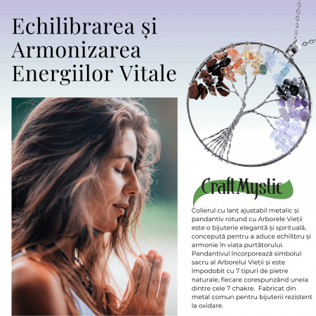 Colier rotund ajustabil cu arborele vietii si pietre pentru chakre [7]