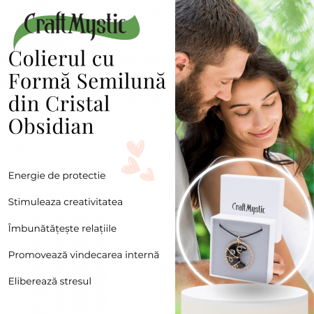 Colier Auriu Elegant in Forma de Semiluna cu Cristal Obsidian, Lungime Lant Ajustabila 34-38 cm [4]