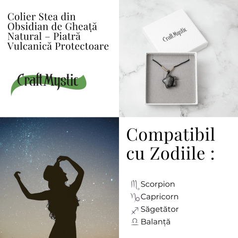 Colier Stea din Obsidian de Gheata Natural cu Snur Reglabil – Protectie si Claritate Interioara [4]