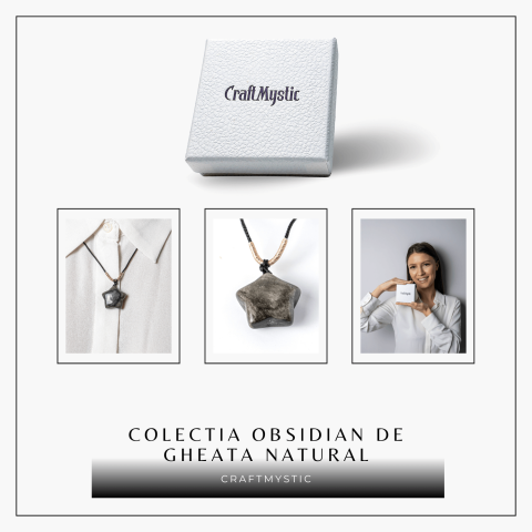Colier Stea din Obsidian de Gheata Natural cu Snur Reglabil – Protectie si Claritate Interioara [7]