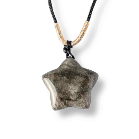 Creativitate si Inspiratie - Colier Stea din Obsidian de Gheata Natural cu Snur Reglabil – Protectie si Claritate Interioara