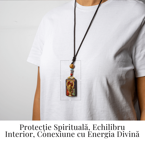 Colier Thangka Nepalez din Lemn de Abanos cu Vasul Abundentei – Protectie Spirituala si Echilibru Interior [1]