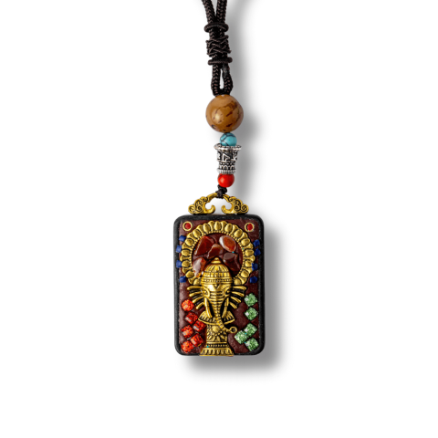 Vindecare Emotionala - Colier Thangka Nepalez din Lemn de Abanos cu Vasul Abundentei – Protectie Spirituala si Echilibru Interior