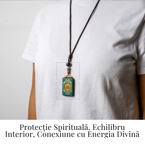 Colier Thangka Nepalez din Lemn cu Leul de Zapada – Curaj, Protectie si Echilibru Divin [1]