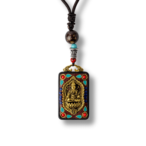 Vindecare Emotionala - Colier Thangka Nepalez din Lemn de Abanos cu Simbol Ganesha – Protectie Spirituala si Abundenta Interioara