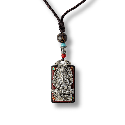 Vindecare Emotionala - Colier Thangka Nepalez din Lemn de Abanos cu Zeul Ganesha – Prosperitate, Intelepciune si Protectie Divina