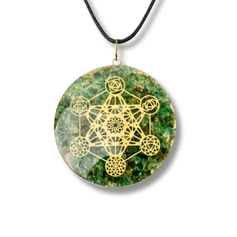 Jad Verde - Pandantiv Orgon Verde cu Simbol Metatron – Protectie Energetica, Echilibru si Conexiune Sacra
