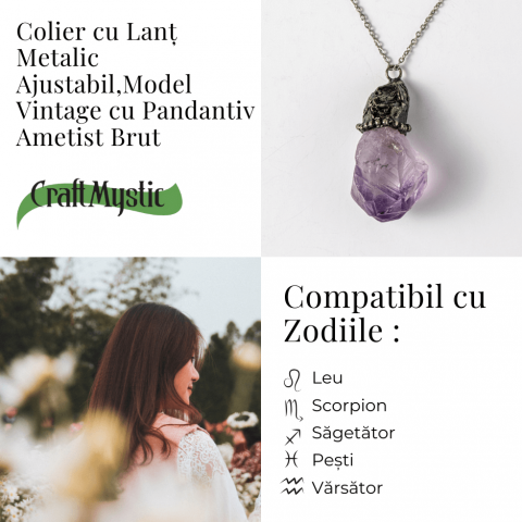 Colier vintage varf Ametist Brut – Claritate Mentala si Protectie [3]