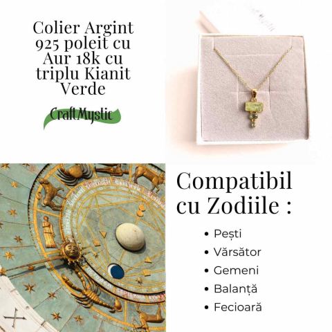 Echilibru si Vindecare Emotionala – Colier inox si pandantiv argint 925 placat cu aur de18k si Triplu Kyanit Verde [3]