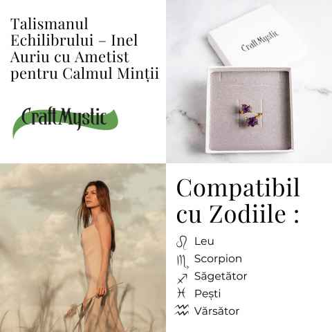 Talismanul Echilibrului – Inel Auriu cu Ametist pentru Calmul Mintii [4]