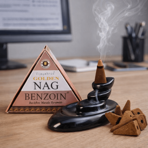 Conuri Parfumate Backflow Golden Nag Benzoin – Piramida Sacra pentru Protectie si Purificare Energetica [1]