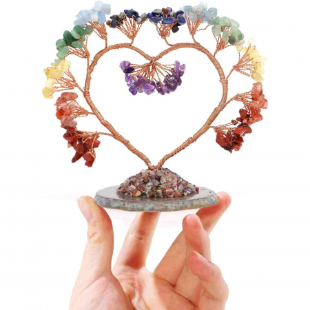 Copac pietre semipretioase 7 chakra in forma de inima – Decor cristal feng shui, accesorii premium pentru birou [4]