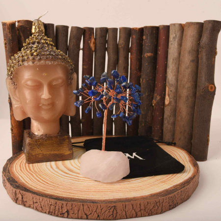 Copacel 10-11 cm din cristale naturale Lapis Lazuli cu baza de Cuart Roz cu 6 ramuri și 54 mini pietre semiprețioase - Armonie si bunastare [3]