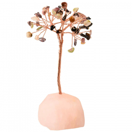 Copaci cu cristale - Copacel 10-11 cm din cristale naturale Turmalina colorata cu baza de Cuart Roz cu 6 ramuri și 54 mini pietre semiprețioase - Protectie si iubire