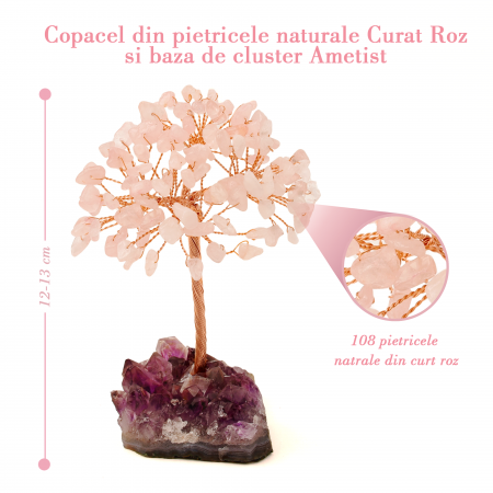 Copacel 12-13 cm cu 108 pietre naturale semipretioase Fluorit pe baza de Ametist cluster - Sprijina calmitatea, concentrarea si cresterea intuitiei [1]