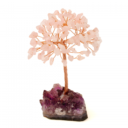 Copaci cu cristale - Copacel 12-13 cm cu 108 pietre naturale semipretioase Fluorit pe baza de Ametist cluster - Sprijina calmitatea, concentrarea si cresterea intuitiei