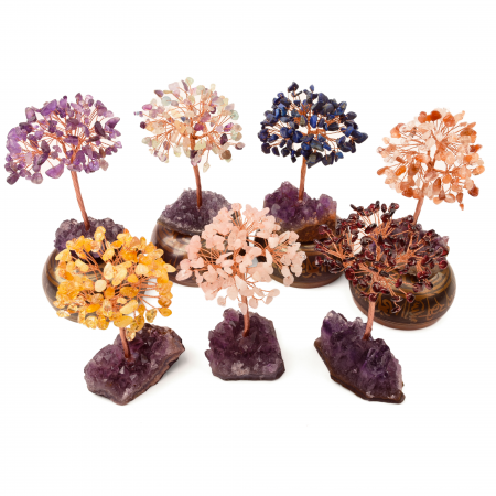 Copacel 12-13 cm cu 108 pietre naturale semipretioase Fluorit pe baza de Ametist cluster - Sprijina calmitatea, concentrarea si cresterea intuitiei [4]