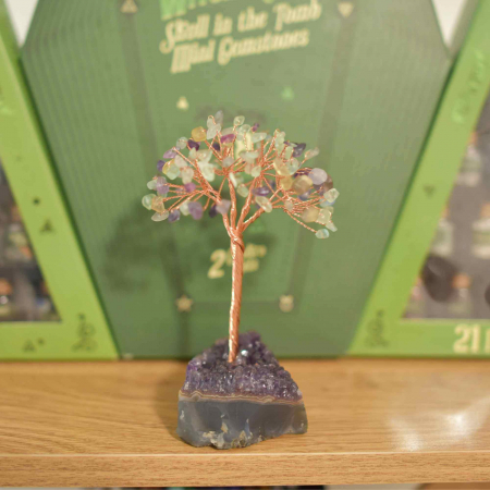 Copacel 12-13 cm cu 108 pietre naturale semipretioase Fluorit pe baza de Ametist cluster - Sprijina calmitatea, concentrarea si cresterea intuitiei [6]