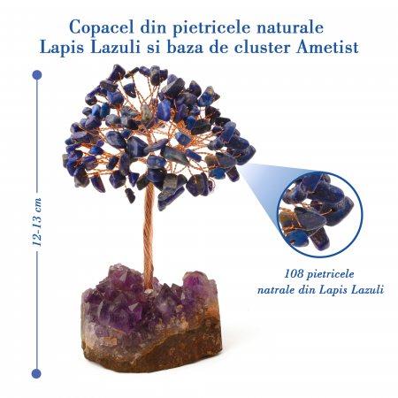 Copacel 12-13 cm cu 108 pietre naturale semipretioase Lapis Lazuli pe baza de Ametist cluster [1]